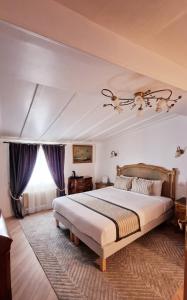 鲁昂鲁昂中心丹迪酒店的一间卧室配有一张大床和紫色窗帘