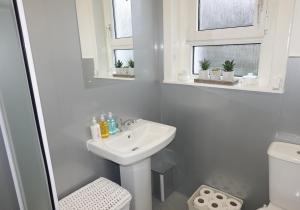 High BlantyreWelsh Drive Apartment by Klass Living Blantyre的白色的浴室设有水槽和卫生间。