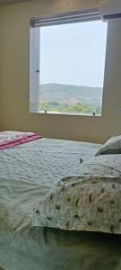 本迪The hotel bundi safari的一间卧室设有一张床和一个大窗户