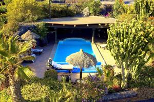 阿索马达Casa La Concha的游泳池顶部景,带遮阳伞