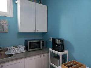 金斯顿Amor Bayridge的厨房配有白色橱柜和微波炉