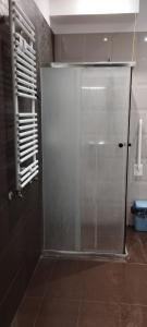 克拉科夫Hostel ALEX&TSA的浴室里设有玻璃门淋浴