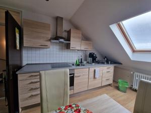曼海姆Cheerful Roof Flat in a Private German Style House的阁楼厨房设有水槽和窗户