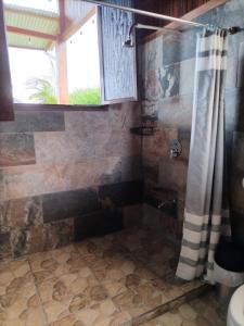 福尔图纳Casa Torre Eco- Lodge的带淋浴和浴帘的浴室