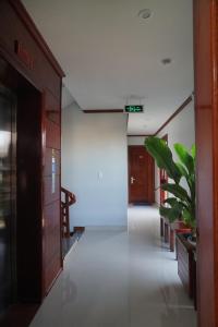 洞海Minh Quang Hotel的植物的办公楼走廊