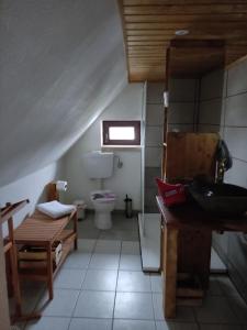 洛默Wohnung am Wanderweg zum Königsstuhl unter Reet的客房内设有带水槽和卫生间的浴室