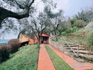 圣朱利亚诺-泰尔梅Borgo degli Aranci的一条砖砌的走道,通往一棵树的房子