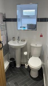 HawesQuarry Cottage near Hawes, Yorkshire Dales, Pet free的浴室配有白色卫生间和盥洗盆。