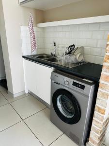 温特和克ModernLuxe Apartment的厨房配有洗衣机和水槽