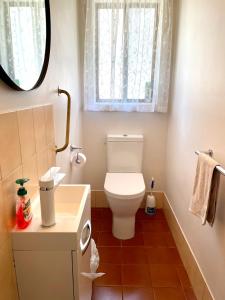 美洲河Pav's Place的一间带卫生间、水槽和窗户的浴室