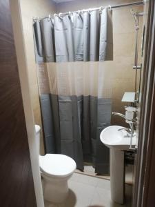 开罗LOVELY PYRAMIDS motel的带淋浴、卫生间和盥洗盆的浴室