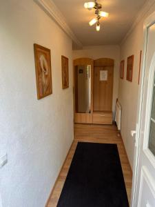 普福尔茨海姆Ruhige geräumige Wohnung的走廊上铺着黑色地毯