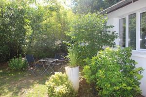 勒韦西内Au Tour Des Bois的花园配有桌椅和植物