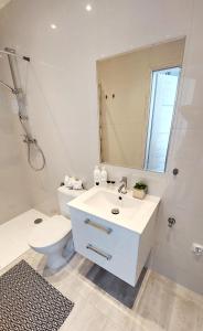 拉多姆Apartament Żurawia的一间带水槽、卫生间和镜子的浴室