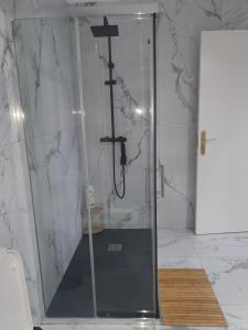 洛斯·亚诺斯·德·阿里丹Las cerezas的浴室里设有玻璃门淋浴