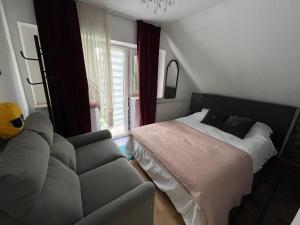 维也纳lovely house for relaxing trips的客厅配有沙发和1张床