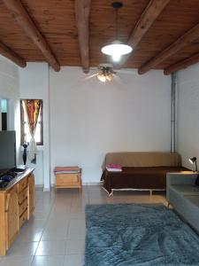 米娜克拉韦罗El Valle Hostería的带沙发和吊扇的客厅