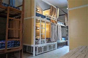 金巴兰Bali Bobo Hostel的一间房间,内设几张双层床