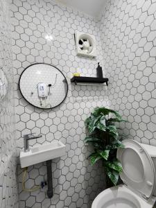 怡保Sun Star Home by Ipoh Maju Stay的一间带卫生间、水槽和镜子的浴室