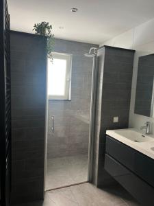 赞丹Casa Xabia的带淋浴和盥洗盆的浴室