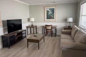 马可岛马科岛湖滨酒店的带沙发和平面电视的客厅