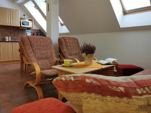 Dolní MoravicePenzion Mia的客厅配有椅子和一张桌子及书籍