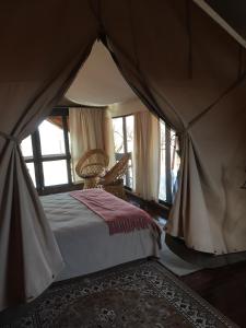 Dinokeng Game ReserveOut in Africa Wildlife Lodge的帐篷内一间卧室,配有一张床