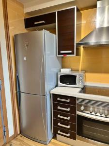 布尔哈索特Lotf alquiler valencia的厨房配有不锈钢冰箱和微波炉。