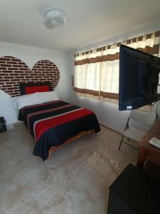 圣胡安特奥蒂瓦坎Hotel Fer的一间卧室配有一张床和一台平面电视
