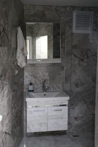 YıldırımUludağ ve Bursa manzaralı Lüks Dağ Evi的一间带水槽和镜子的浴室