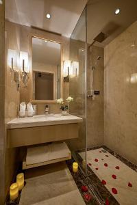石家庄石家庄诺华廷酒店 Novlion hotel的一间带水槽和淋浴的浴室