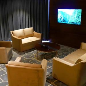 拉合尔Indigo Heights Hotel & Suites的带沙发和平面电视的客厅