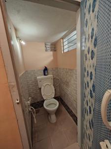 库斯哈尔纳加尔Charan's Homestay的一间带卫生间和水槽的小浴室