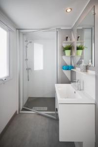 WijckelCamping Marvilla Parks Friese Meren - Roan的白色的浴室设有水槽和淋浴。