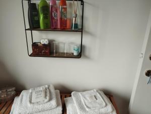 奥登布尔格Logies Lily的浴室的架子上配有两条白色毛巾