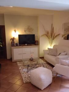 斯佩洛La Fontanella的客厅配有白色沙发和电视
