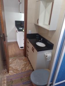 圣若泽杜斯皮尼艾斯Residencial Vitor Studio 1的一间带水槽和卫生间的小浴室