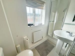 贝辛斯托克Elvetham Nest Guesthouse, Basingstoke的一间带水槽和卫生间的浴室以及窗户。