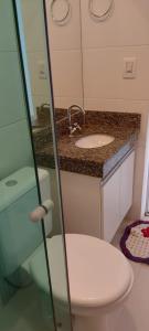 卡皮托利乌Apartamento Aconchegante的一间带水槽、卫生间和镜子的浴室