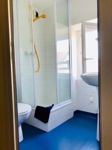 佩罗斯-吉雷克L'Albatros的带淋浴、卫生间和盥洗盆的浴室