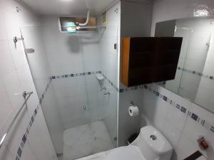 波哥大Apartamento Grupal, Chapinero的带淋浴和白色卫生间的浴室
