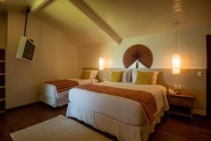莫罗圣保罗波萨达明哈卢卡派尚酒店的一间酒店客房,设有两张床和电视