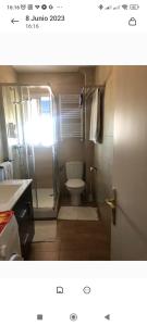 马德里Habitación luminosas en Vista Alegre的浴室配有卫生间、淋浴和盥洗盆。