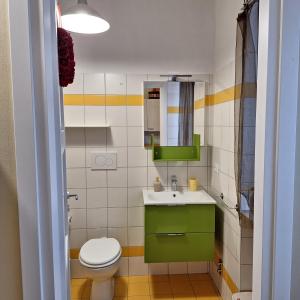 奥斯塔Monolocale piccolo ed accogliente - CIR 0021 -的一间带绿色水槽和卫生间的浴室