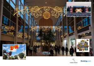 米尔顿凯恩斯Esmae Homes的购物商场照片的拼贴图,有吊灯