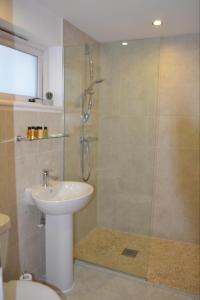 切尔滕纳姆Entire apartments in the heart of the Suffolks - GL50 Apartments的带淋浴、盥洗盆和淋浴的浴室