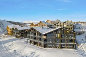耶卢Kikut Alpine Lodge 9103的雪地中度假村的空中景观