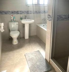 卢萨卡Busisiwe's RM Home的浴室配有卫生间、盥洗盆和淋浴。