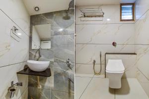 艾哈迈达巴德FabHotel Vishala的浴室设有水槽和卫生间,两幅图片