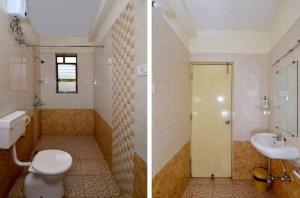 瓦加托Perfect Stay Villa and apartment的浴室的两张照片,配有卫生间和水槽